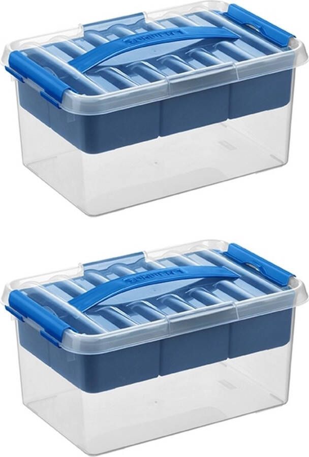 Sunware Q-line opbergbox met inzet 6L blauw Set van 2