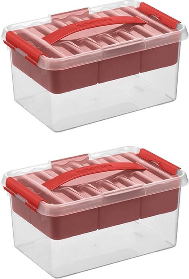 Sunware Q-line opbergbox met inzet 6L rood Set van 2