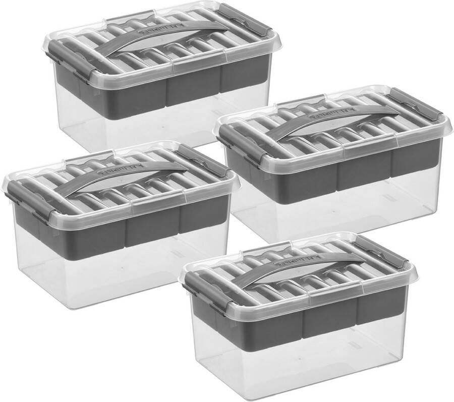 Sunware Q-line opbergbox met inzet 6L transparant metaal Set van 4