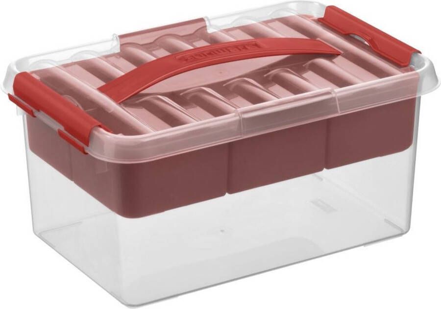 Sunware Q-line opbergbox met inzet 6L transparant rood 30 7 x 20 x 14 3 cm