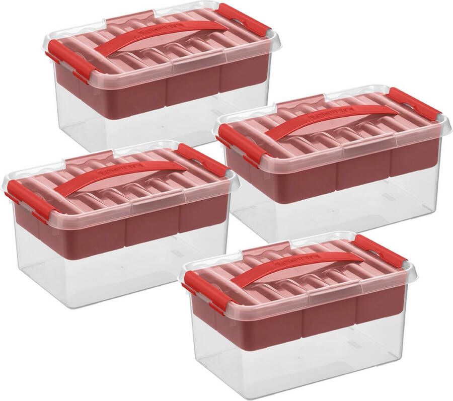 Sunware Q-line opbergbox met inzet 6L transparant rood Set van 4