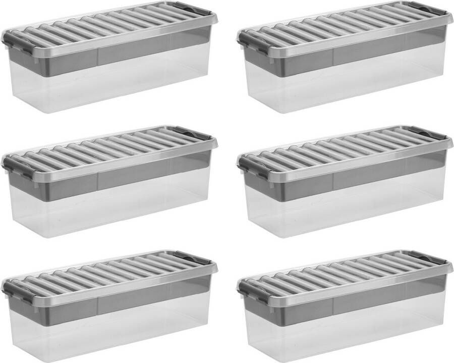 Sunware Q-line opbergbox met inzet 9 5L Set van 6 Transparant grijs