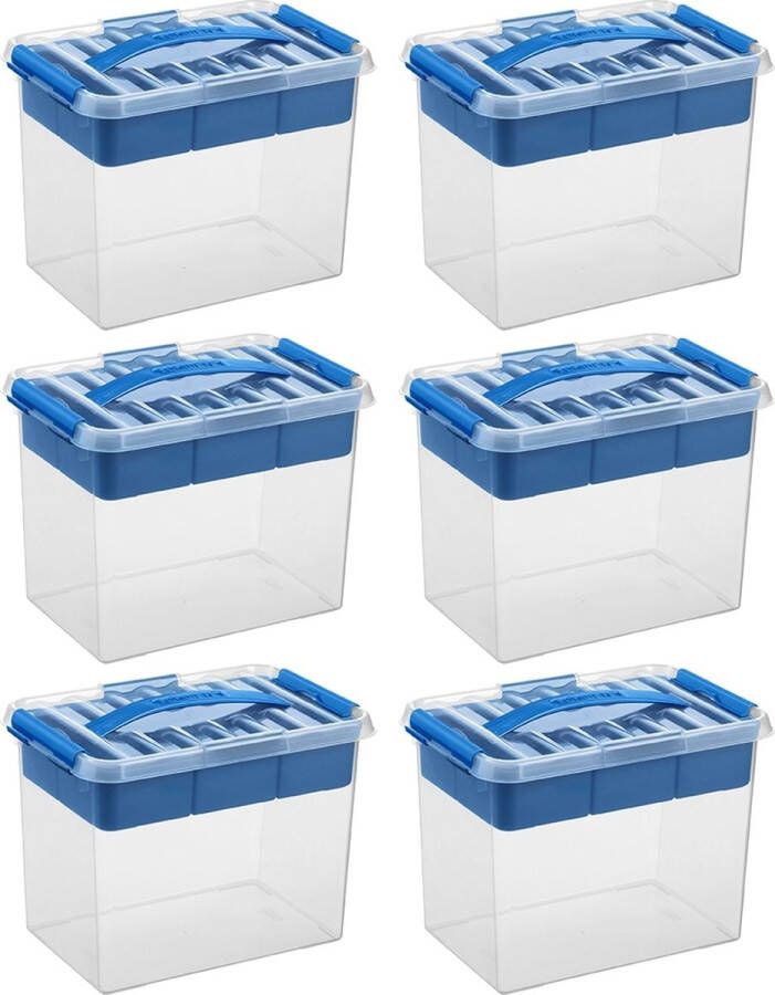Sunware Q-line opbergbox met inzet 9L blauw Set van 6