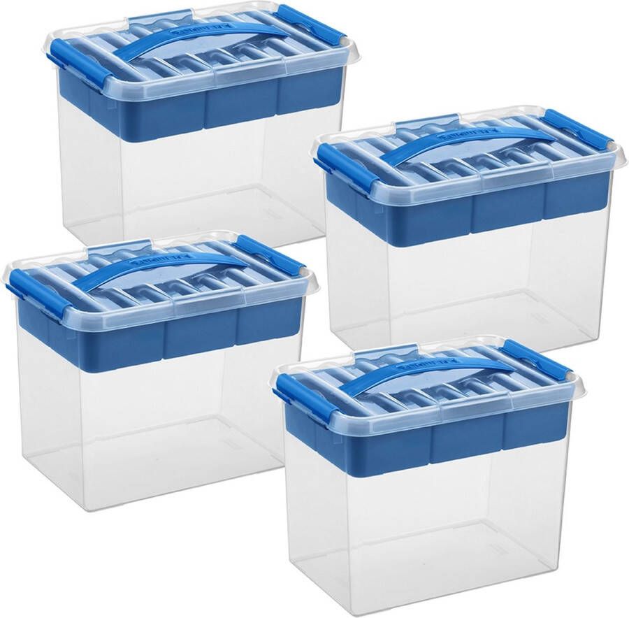 Sunware Q-line opbergbox met inzet 9L transparant blauw Set van 4