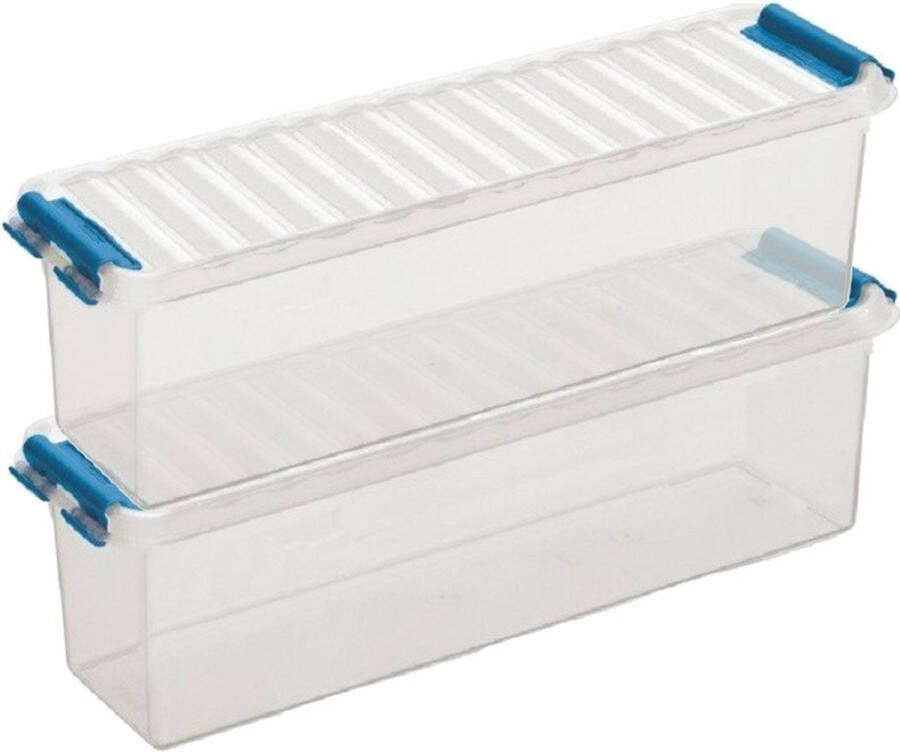 Merkloos Sans marque 2x Sunware Q-Line opberg boxen opbergdozen 1 3 liter 27 x 8 4 x 9 cm kunststof Langwerpige smalle opslagbox Opbergbak kunststof transparant blauw