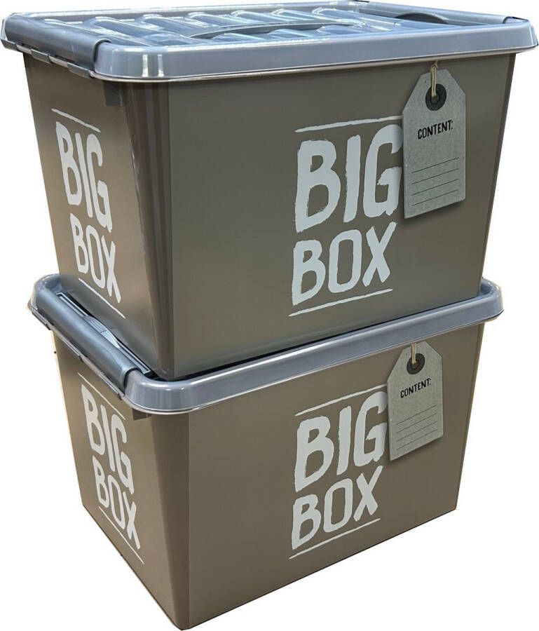 Sunware Q-Line Opbergboxen Opbergdoos afsluitbaar en stapelbaar Big Box 22 Liter Grijs Transparant Kunststof 2 Stuks