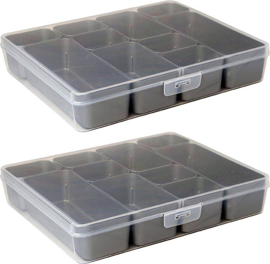 Sunware Q-line opbergdoos met 10 bakjes 3 6L transparant metaal Set van 2