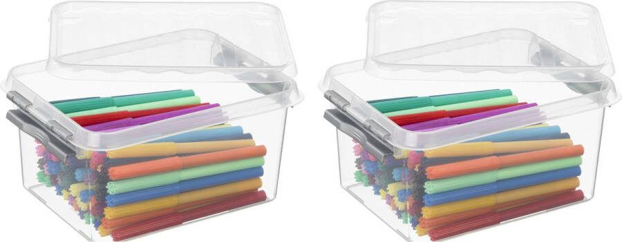 Merkloos Sans marque Set van 10x stuks sunware Q-Line opbergboxen opbergdozen 2 liter 20 x 15 x 10 cm kunststof Praktische opslagboxen Opbergbakken kunststof transparant zilver
