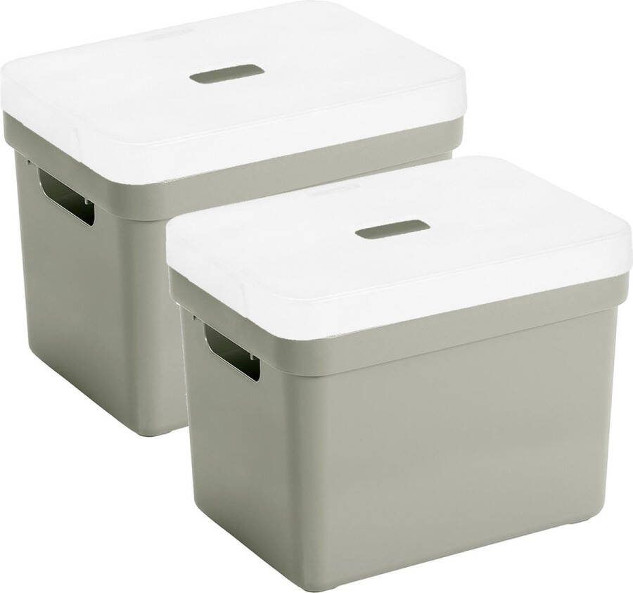 Sunware Set van 2x opbergboxen opbergmanden lichtgroen van 18 liter kunststof met transparante deksel 35 x 25 x 24 cm