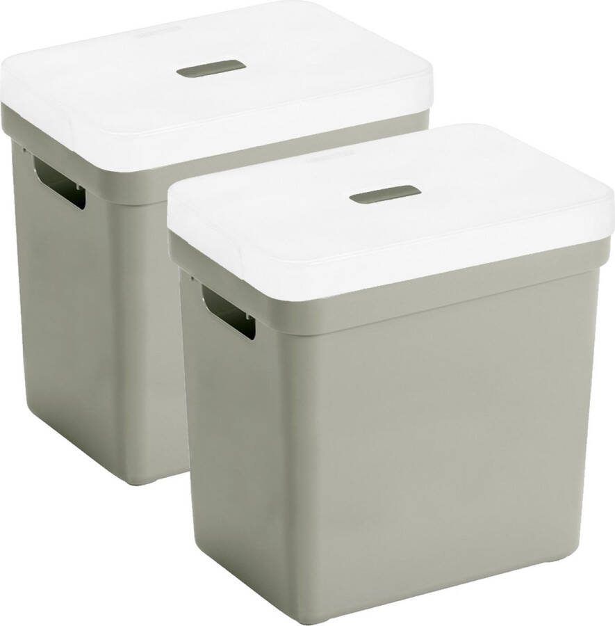 Sunware Set van 2x opbergboxen opbergmanden lichtgroen van 25 liter kunststof met transparante deksel 35 x 25 x 36 cm
