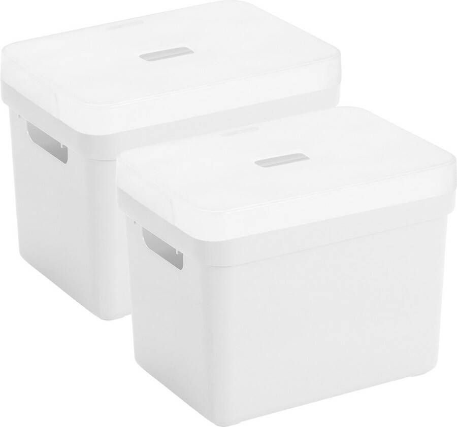 Sunware Set van 2x opbergboxen opbergmanden wit van 18 liter kunststof met transparante deksel 35 x 25 x 24 cm