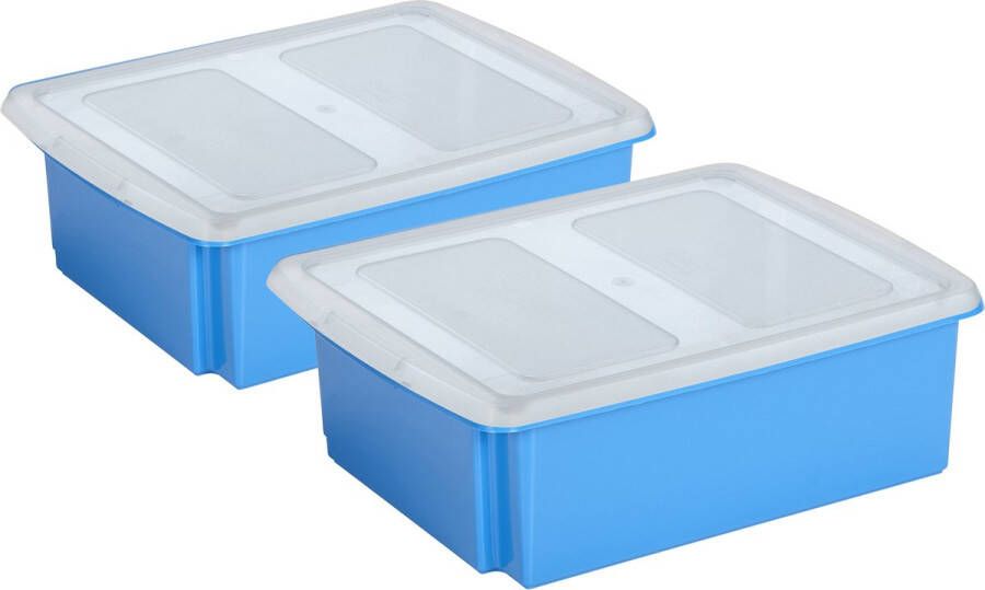Sunware set van 2x opslagboxen kunststof 17 liter blauw 45 x 36 x 14 cm met deksel Opbergbox