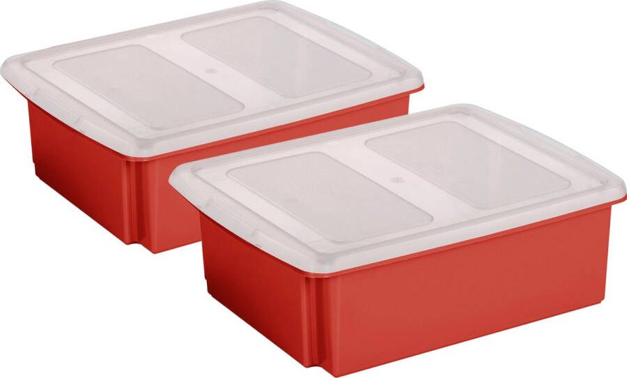 Sunware set van 2x opslagboxen kunststof 17 liter rood 45 x 36 x 14 cm met deksel Opbergbox