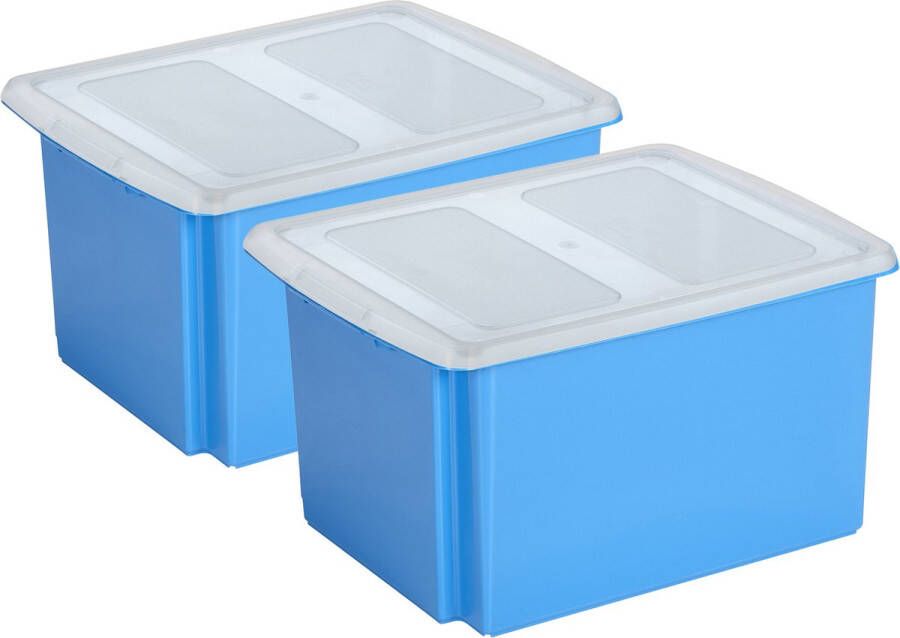 Sunware set van 2x opslagboxen kunststof 32 liter blauw 45 x 36 x 24 cm met deksel Opbergbox