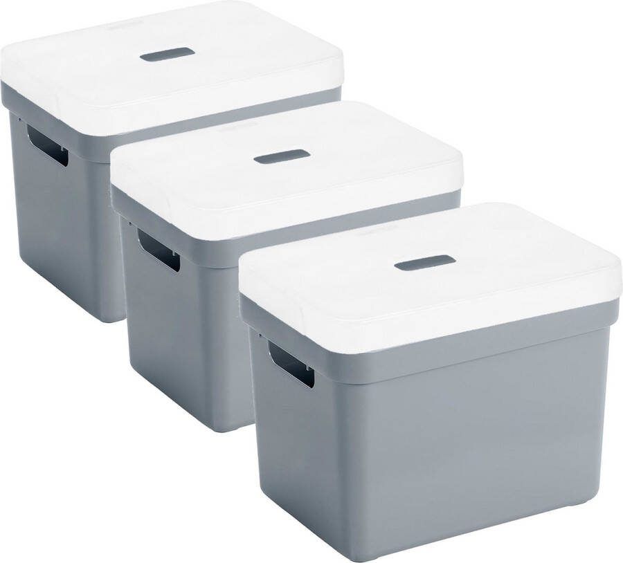 Sunware Set van 3x opbergboxen opbergmanden blauwgrijs van 18 liter kunststof met transparante deksel 35 x 25 x 24 cm