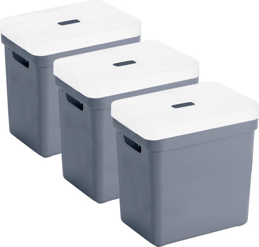Sunware Set van 3x opbergboxen opbergmanden donkerblauw van 25 liter kunststof met transparante deksel 35 x 25 x 36 cm