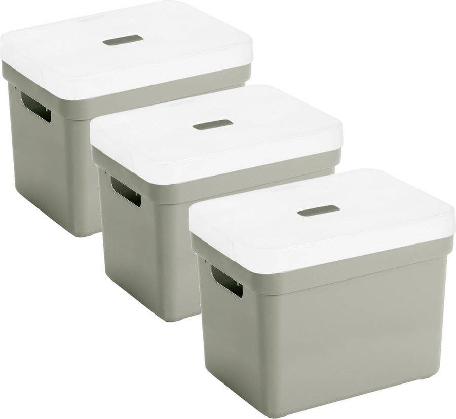 Sunware Set van 3x opbergboxen opbergmanden lichtgroen van 18 liter kunststof met transparante deksel 35 x 25 x 24 cm