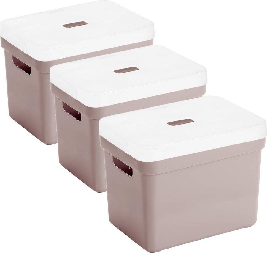 Sunware Set van 3x opbergboxen opbergmanden roze van 18 liter kunststof met transparante deksel 35 x 25 x 24 cm
