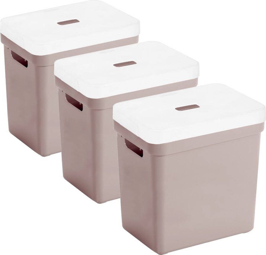 Sunware Set van 3x opbergboxen opbergmanden roze van 25 liter kunststof met transparante deksel 35 x 25 x 36 cm