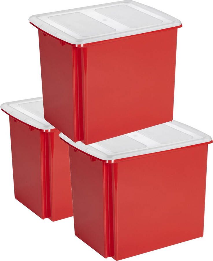 Sunware Set van 3x opslagbox kunststof 45 liter rood 45 x 36 x 36 cm met deksel Opbergbox