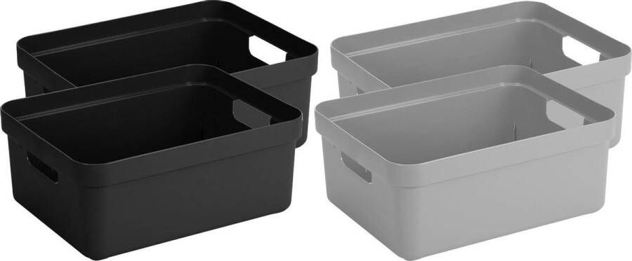 Sunware Set van 4x stuks opbergboxen opbergmanden 24 liter kunststof zwart en grijs Formaat per box: 45 3 x 35 4 x 18 3 cm