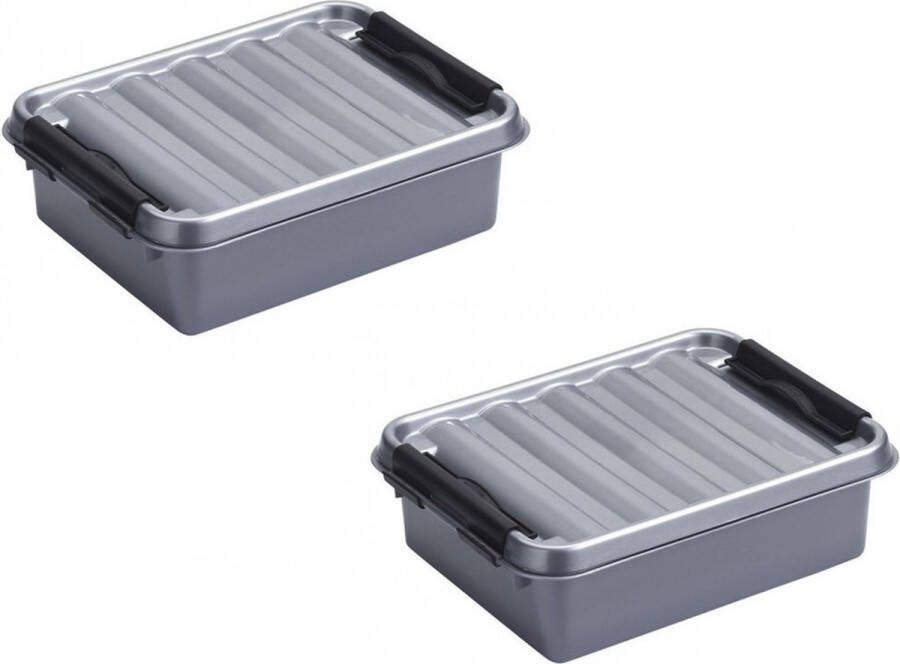 Merkloos Sans marque Set van 6x stuks q-Line opbergboxen opbergdozen 1 liter 20 x 15 x 6 cm kunststof Opbergbakken kunststof grijs zwart