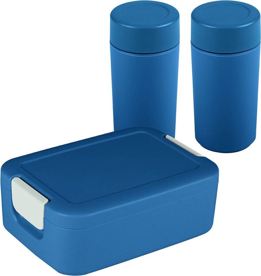 Sunware Sigma home broodtrommel klein + 2x drinkbeker blauw