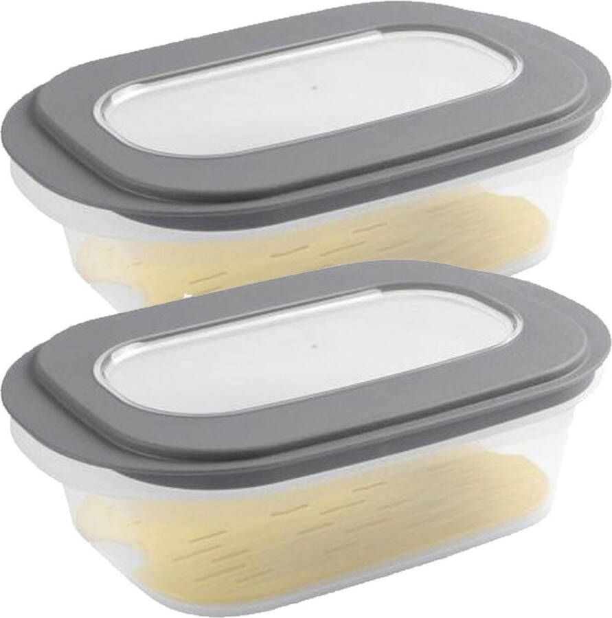 Sunware Sigma Home Kaasdoos 2x transparant donkergrijs kunststof 26 x 17 x 8 cm voedsel bewaarbakjes