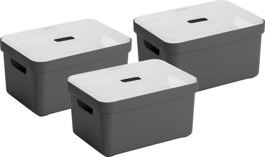 Sunware Sigma Home Opbergbox 5L 3 Boxen + 3 Deksels antraciet transparant