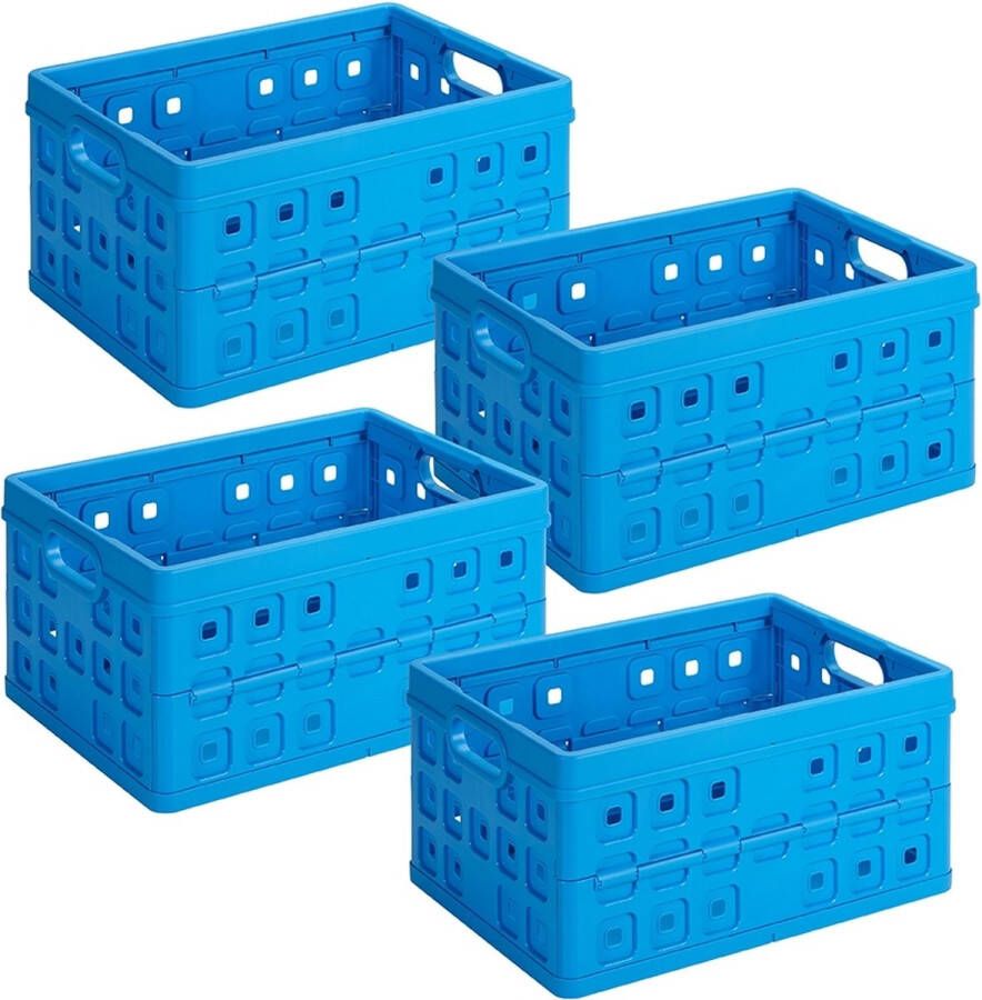 Sunware Square Vouwkrat Blauw 32 liter 49 x 36 x H24.5 cm Set van 4 stuks