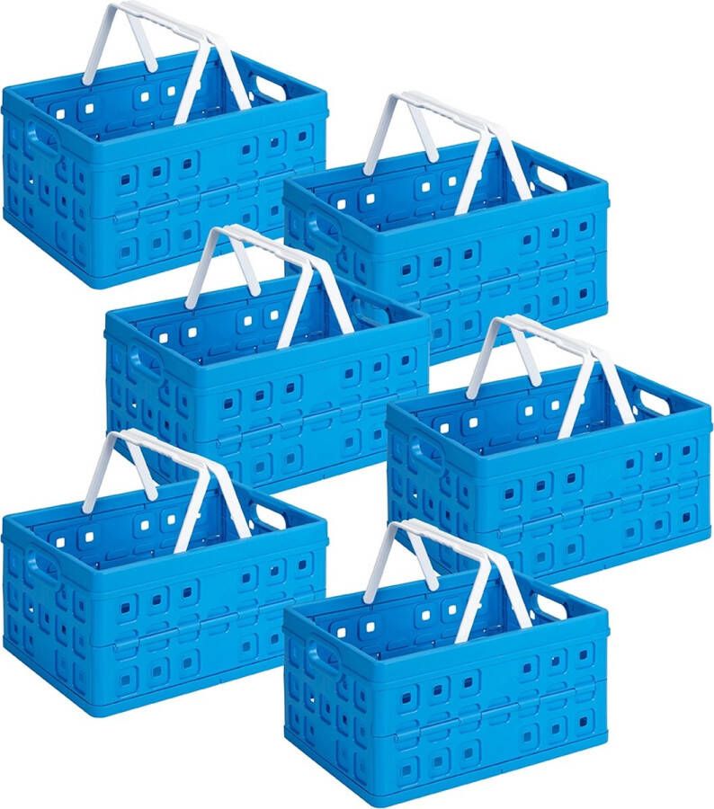 Sunware Square Vouwkrat Blauw 32 Liter 49 X 36 X 24.5 Cm Set Van 6 Stuks