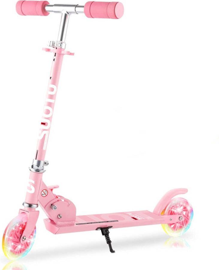 Suotu Kinderstep 145mm wielen Step 3 tot 12 Jaar Maximale stuurhoogte: 85 cm tot 50 kg lichtgevende wielen Jongens Meisjes Aluminium Roze