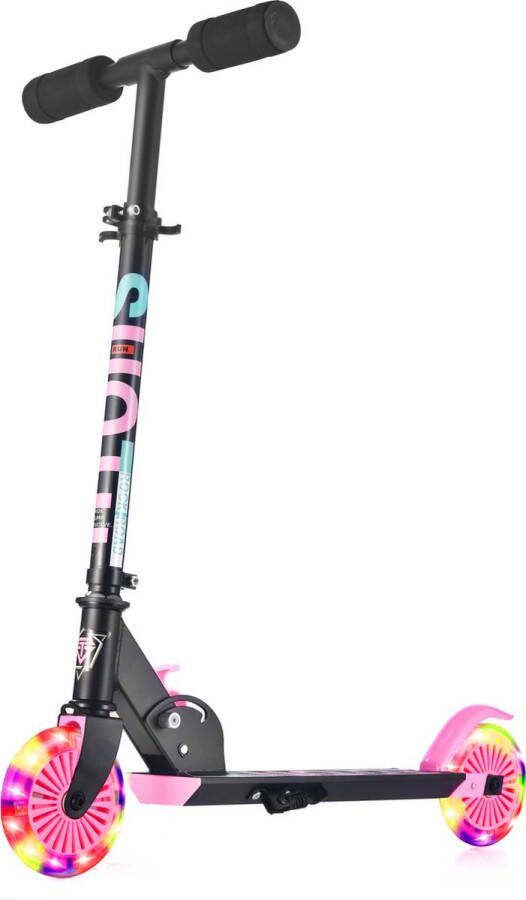Suotu Kinderstep 145mm Lichtgevende Wielen Step 3 tot 12 Jaar Speelgoed Jongens Meisjes Max stuurhoogte: 85 cm tot 50 kg Aluminium Roze Zwart