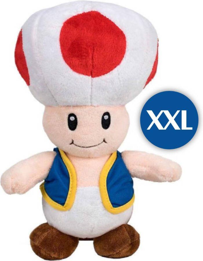 Super Mario Bros Toad Pluche Knuffel XXL 90 cm {Nintendo XL Plush Toy Extra groot speelgoed knuffelpop voor kinderen jongens meisjes Enorm Grote Mario Luigi Peach Toad Donkey Kong Bowser Yoshi}