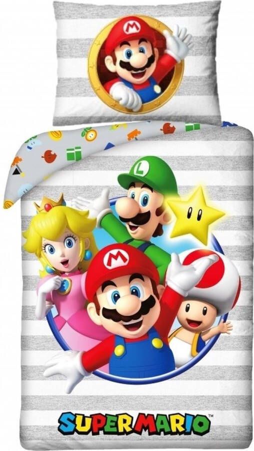 Nintendo Super Mario Dekbedovertrek Stripe 140 x 200 cm + 70 x 90 cm Katoen