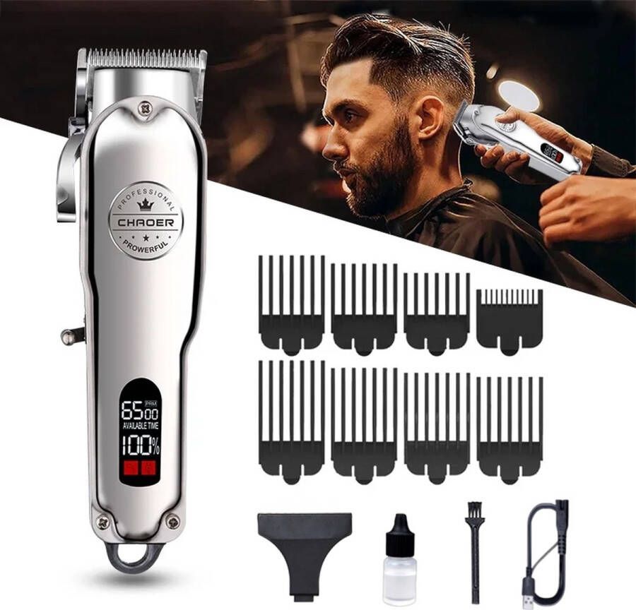 Super Store Professionele Tondeuse Voor Mannen- Baardtrimmer Draadloze Met Led display USB Opladen met 8 kammen -Professional Hair Clippers tondeuse kruidvat kappers tondeuse
