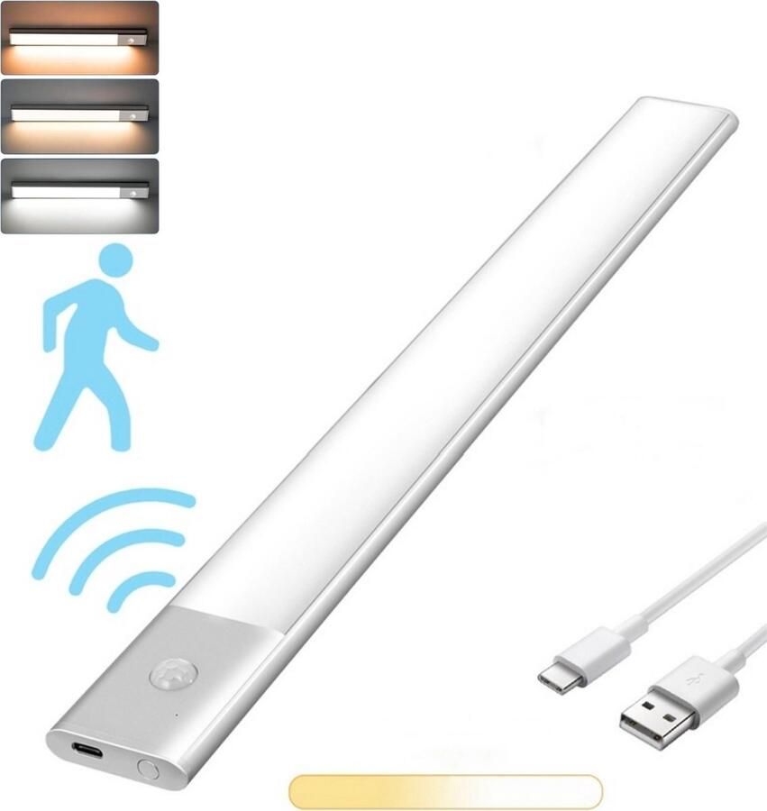 Super Store Kastverlichting met Bewegingssensor LED Draadloze USB Oplaadbare Kastverlichting Met dag en nacht sensor 30cm 80 LED-Warm White Cool White Instelbare kleur Keukenverlichting onderbouw Verlichting met sensor Dimbaar-kastlampen