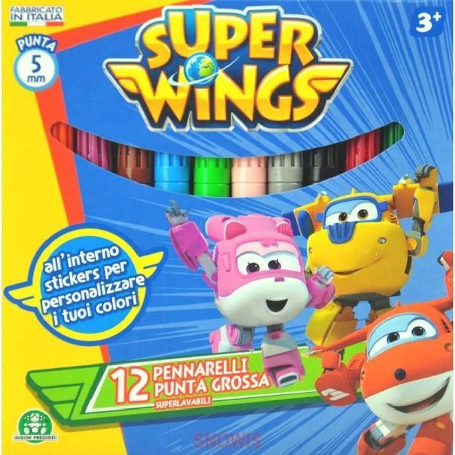 Super Wings viltstiftenset 12 stuks 5 mm + GRATIS Stickervel