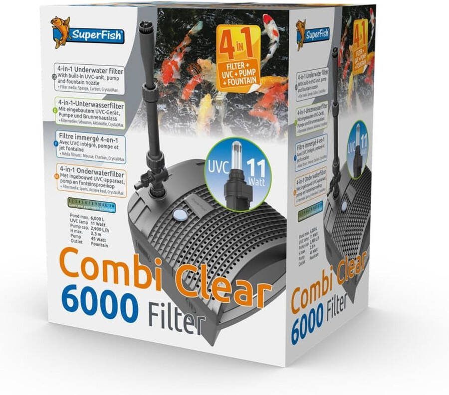 SuperFish Combi Clear 6000 Filter 4in1 Vijverfilter Grijs 2900 l h Uvc 11 Watt