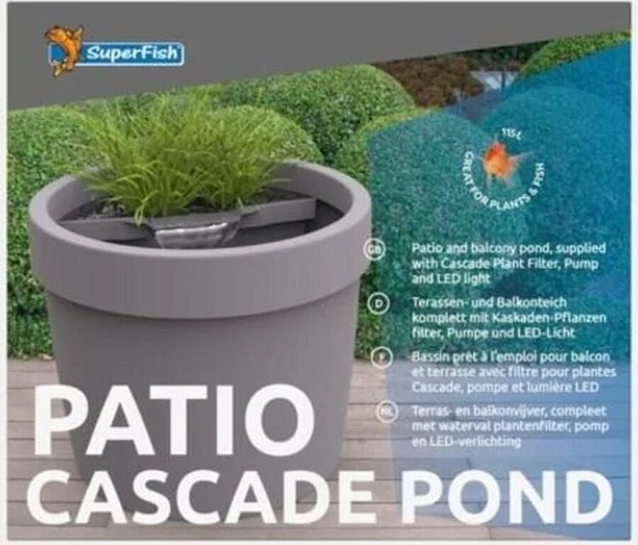 SuperFish patio cascade pond Terrasvijver incl. pomp met filter en verlichting geschikt voor siervissen & waterplanten
