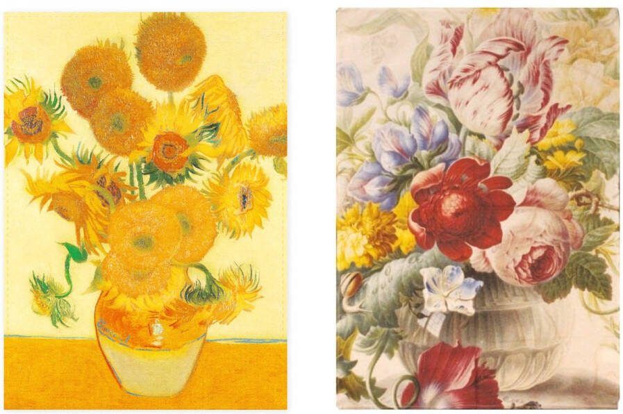 Supervintage Set van 2 theedoeken kunst collectie Van Gogh Zonnebloemen & Henstenburgh Bloemstilleven 100 % katoen 50 x 70 cm by