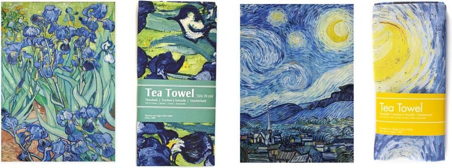 Supervintage Set van 2 theedoeken kunst collectie Van Gogh Irissen Starry Night 100 % katoen 50 x 70 cm by
