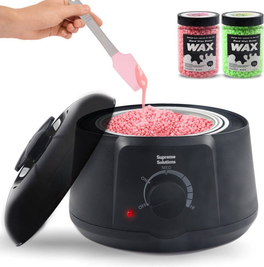 Supreme Solutions Wax Apparaat Ontharingsapparaat Harsapparaat Waxverwarmer Wax Heater Ontharen Wax Beans 400 gram Wax Parels Siliconen Spatel Geschikt voor het Ontharen van Lichaam en Gezicht