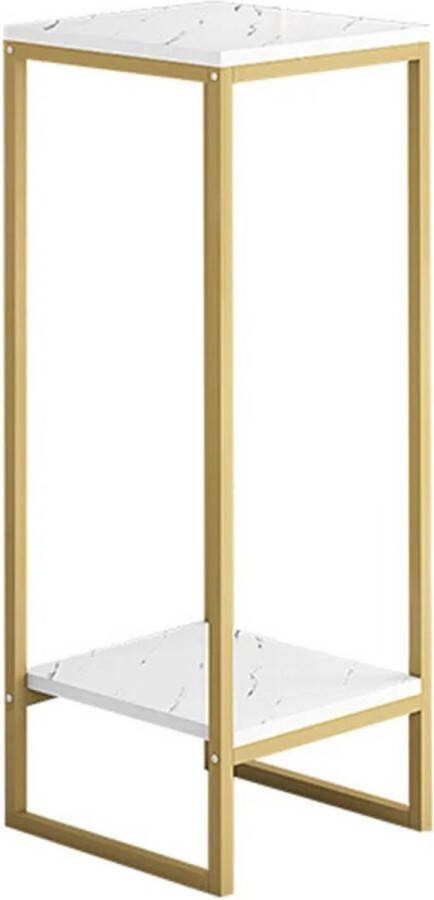 SureDeal Depot SureDeal Bijzettafel Plantenstandaard Plantenrek Goud 2 lagen 30x30x75 cm Woonkamer Binnen