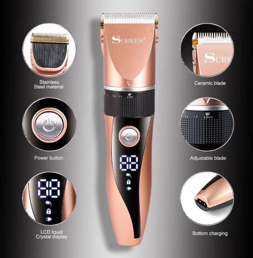 Surker SK-826 krachtige tondeuse verstelbare trimmer oplaadbare batterij 1200mAh