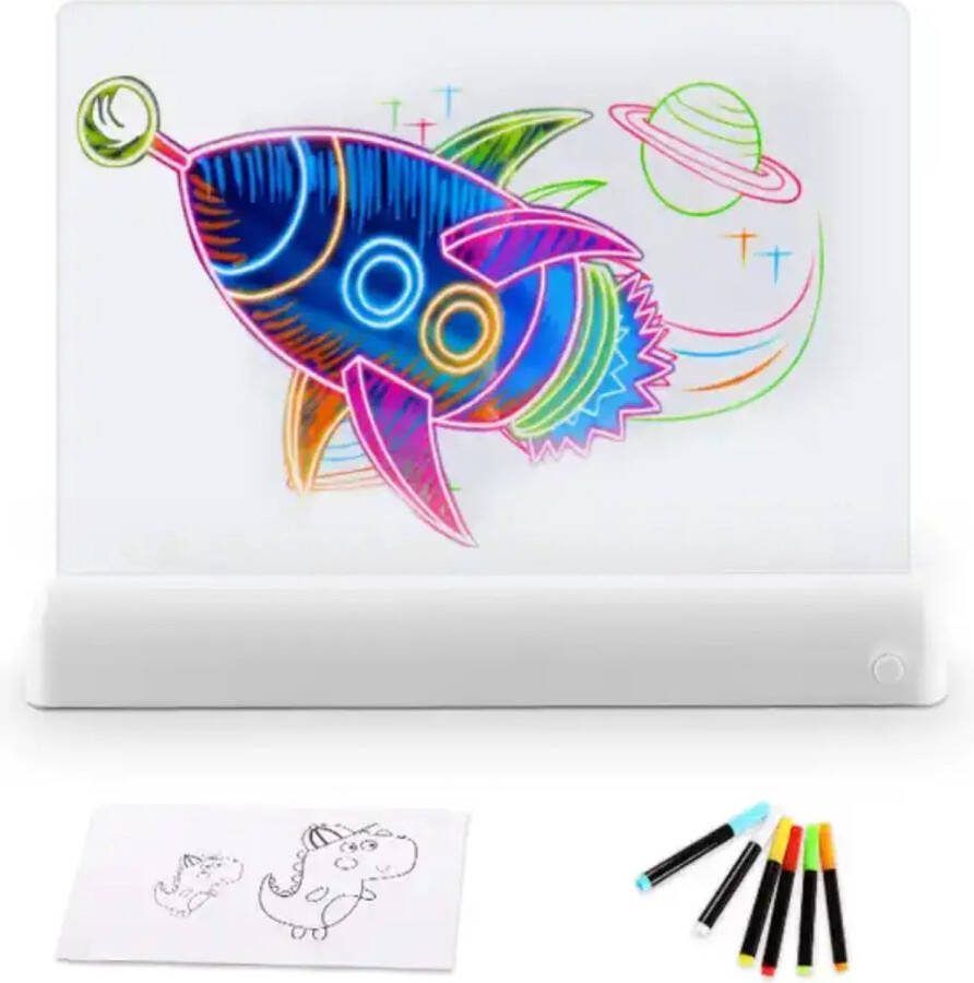 Suron 3D Magic Drawing Board LED Lichtgevende magische tekenbord RGB veranderlijk Witte basis + Acryl tekentafel 30x20cm Dimbare kleuren Led kinderen schrijfbord Tekenset Tekentafel met magische lichten Tekenen met licht