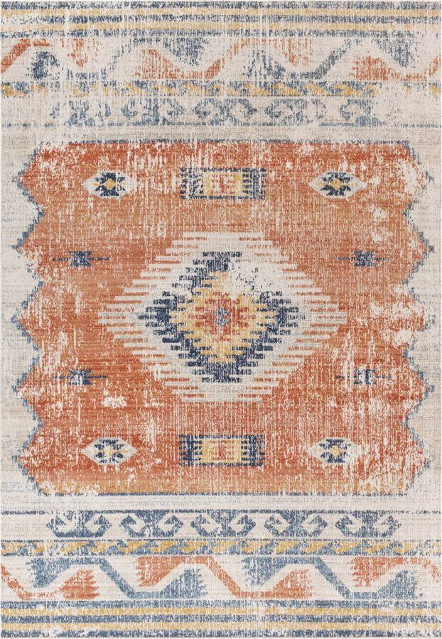 Surya Buitenkleed Balkon Terras Keuken Vintage Berber Tapijt NAWEL Rood Blauw 200x275 cm