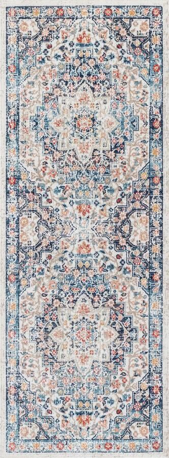 Surya Buitenkleed Balkon Terras Keuken Vintage Oosters Tapijt SELMA Blauw Beige 80x220 cm