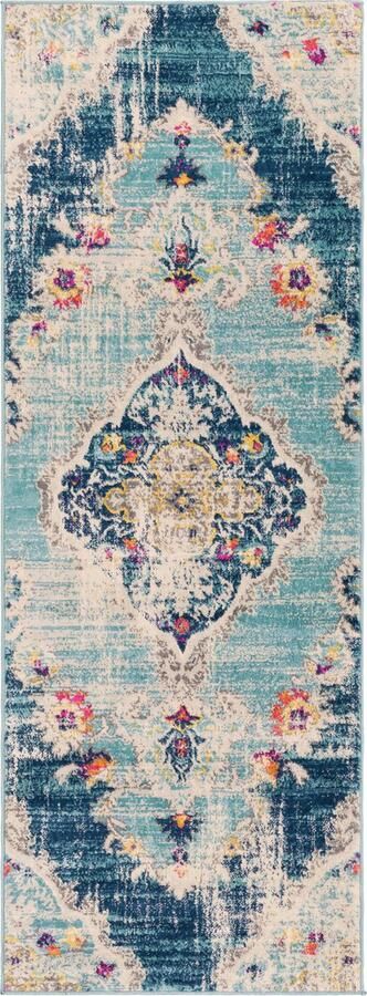 Surya Vloerkleed Hal- Slaapkamer Vintage Oosters Loper Gang ROMY Meerkleurig Blauw 80x220 cm
