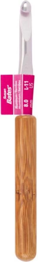 Susan Bates aluminium haaknaald met bamboe handvat B3206L